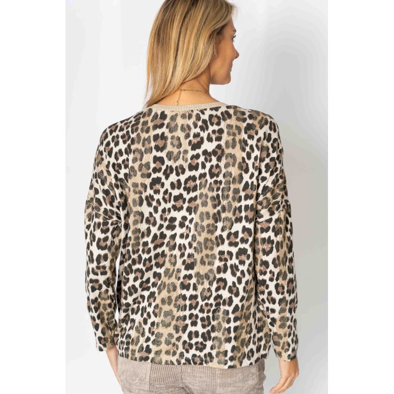 Leopard Shimmer Print Top - Cream