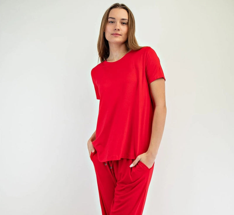 Modal Short Sleeve Top - Red