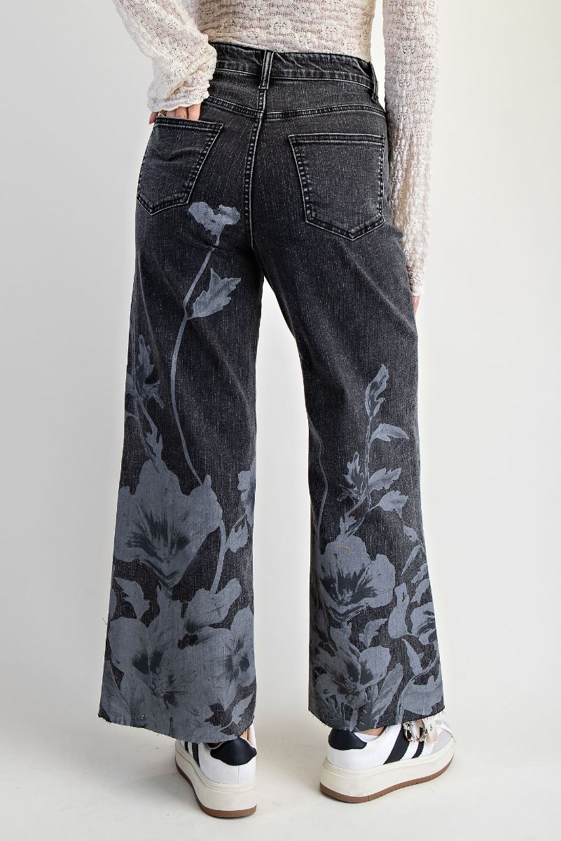Bird Print Jeans - Black Denim
