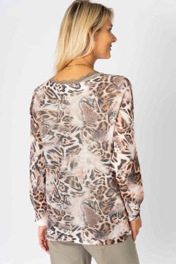 Dolman Sleeve Cheetah Tye-Dye Knit Top - Camel