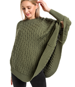 Cable Knit Poncho - Olive