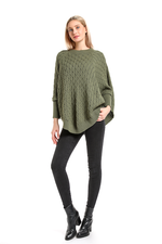 Cable Knit Poncho - Olive