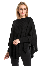 Cable Knit Poncho - Black