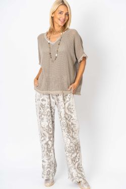 Mesh Knit Fringe Top - Taupe