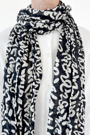 Scribble Print Twist Scarf - Black/White