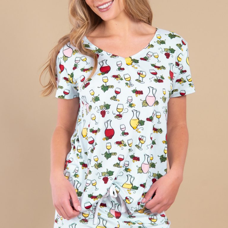 Wine Tasting Bloom Pj Top - Lt. Blue