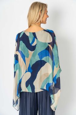 Abstract Waves Silky Top - Navy