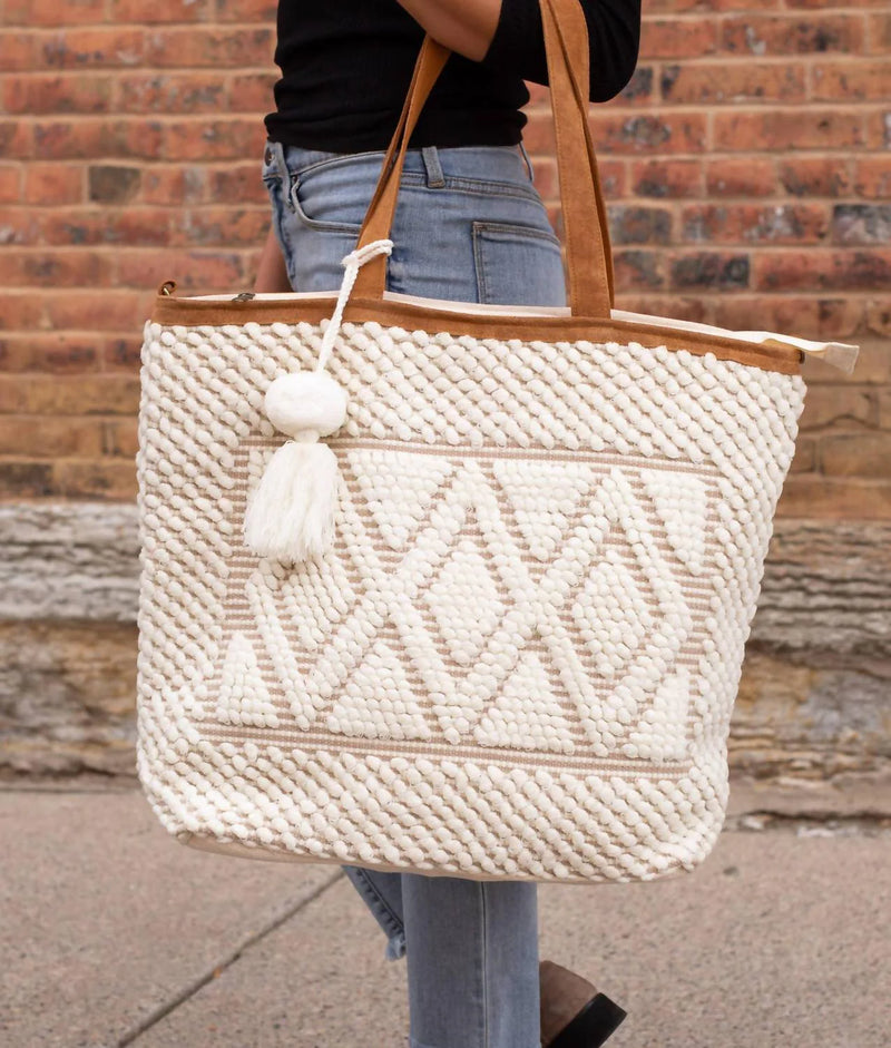 Woven Diamond Tote - Cream