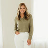 Textured Satin Button Down Top - Olive