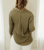 Textured Satin Button Down Top - Olive