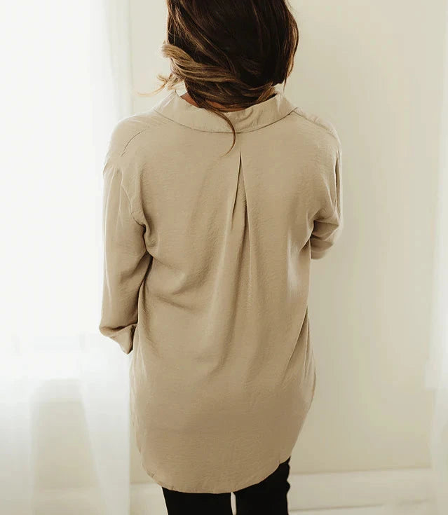 Textured Satin Button Down Top - Taupe