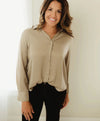 Textured Satin Button Down Top - Taupe