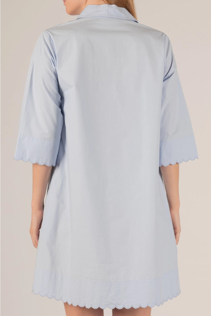 Poplin Scalloped Hem Shirt Dress - Lt. Blue
