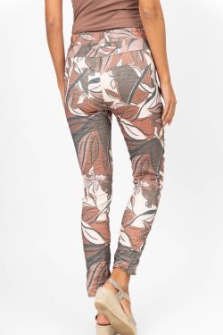 Abstract Floral Print Crinkle Jogger Pant - Rust