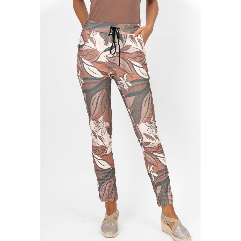 Abstract Floral Print Crinkle Jogger Pant - Rust