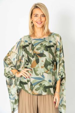 Silky Sleeve Kaftan Top - Olive
