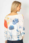 Dolman Sleeve "Blooms" Knit Top - White