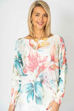 Dolman Sleeve "Botanical" Knit Top - White