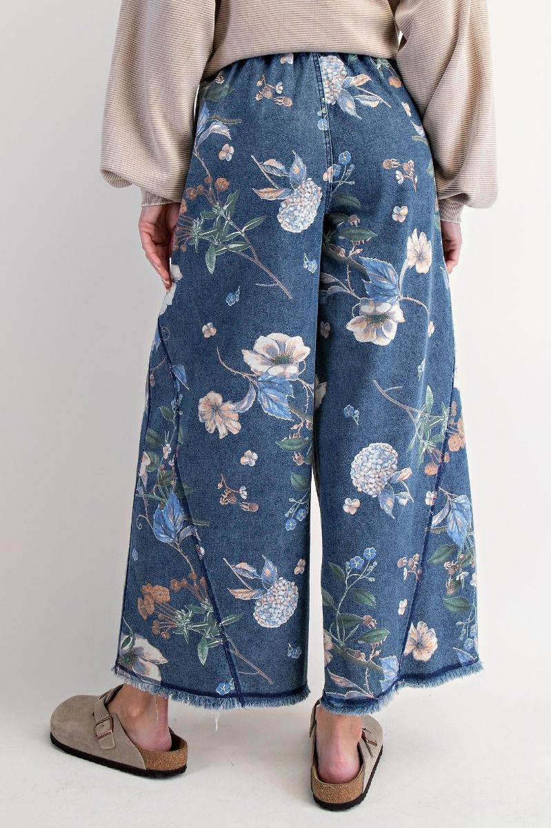 Wide Leg Floral Pant - Denim/Multi