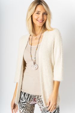 Cozy Texture Open-Front Cardigan - Cream