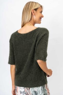 Cozy Texture V-Neck Sweater - Dk. Olive
