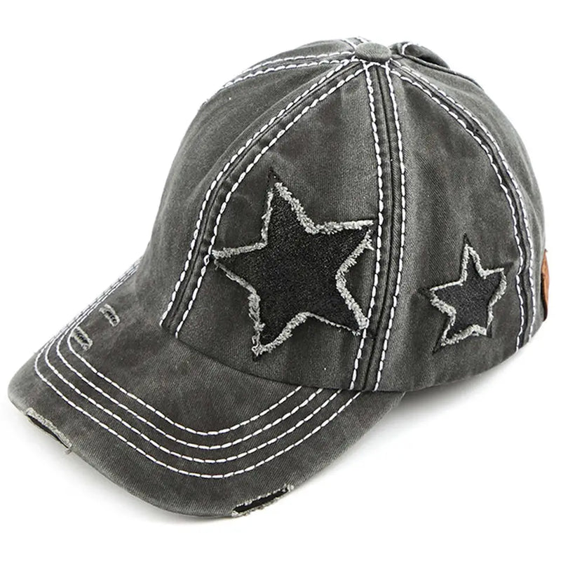 Glitter Stars Ball Cap - Black