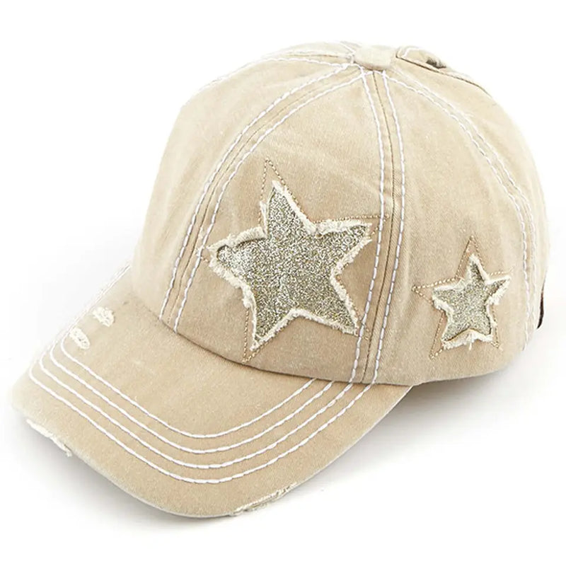 Glitter Stars Ball Cap - Beige