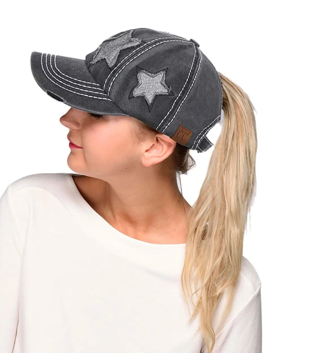 Glitter Stars Ball Cap - Black