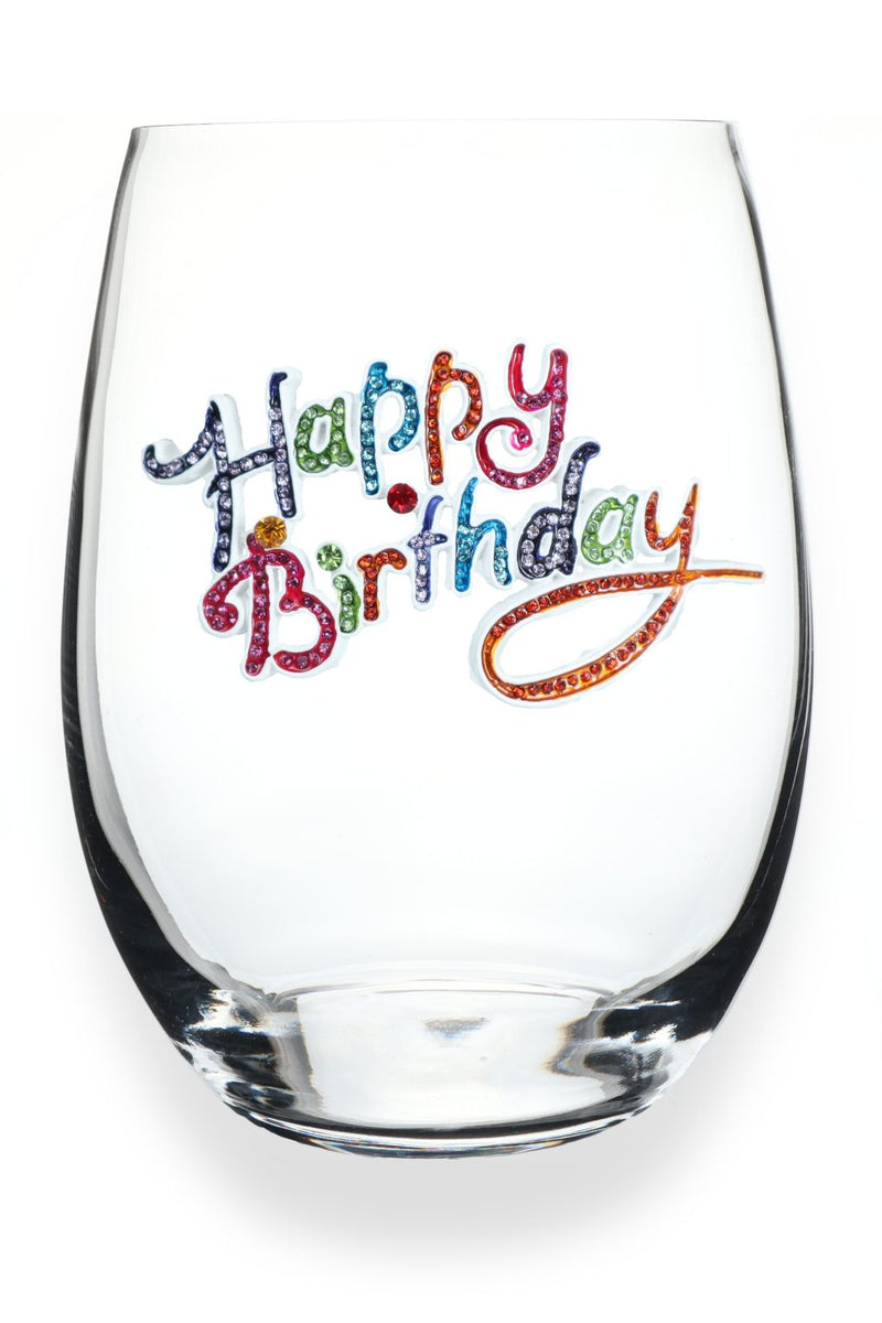 QJ Stemless Wine Glass - Happy Birthday