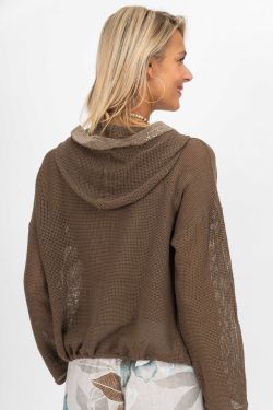 Hooded Mesh Sequins Cardigan - Brown