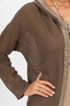 Hooded Mesh Sequins Cardigan - Brown