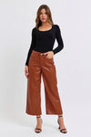 Faux Leather Wide Crop Pant - Camel