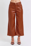 Faux Leather Wide Crop Pant - Camel