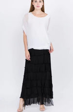 Silkiness Ruffle Long Skirt - Black