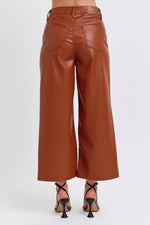 Faux Leather Wide Crop Pant - Camel