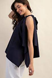 Bow Back Sleeveless Top - Navy