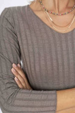 Large Ribbed V-Neck Top - Taupe