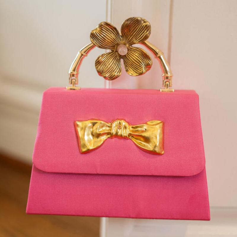 Pink Lulu Gold Bow Handbag