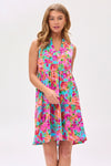 Lizzy Sleeveless Tiered Dress - Aqua/Pink