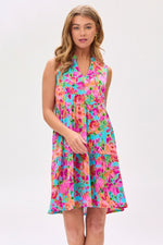 Lizzy Sleeveless Tiered Dress - Aqua/Pink