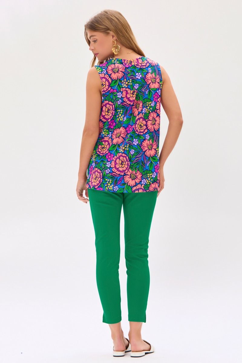 Sleeveless Bright Floral Top - Blue Multi