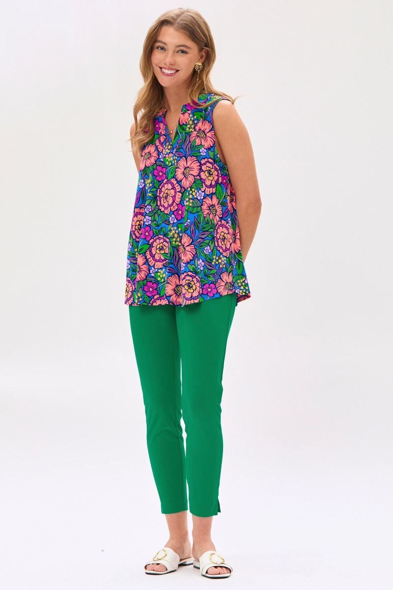 Sleeveless Bright Floral Top - Blue Multi