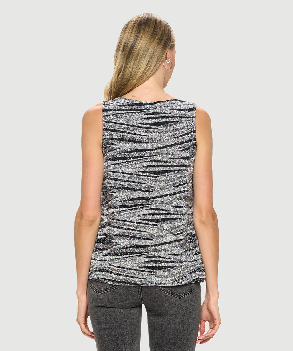 Sparkly Sleeveless Cowl Neck Top - Blk/Silver