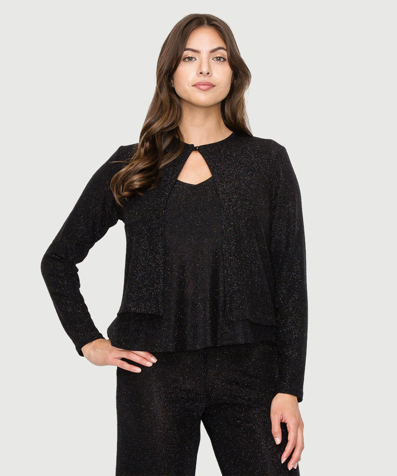 Glitter Top Button Cardigan - Black