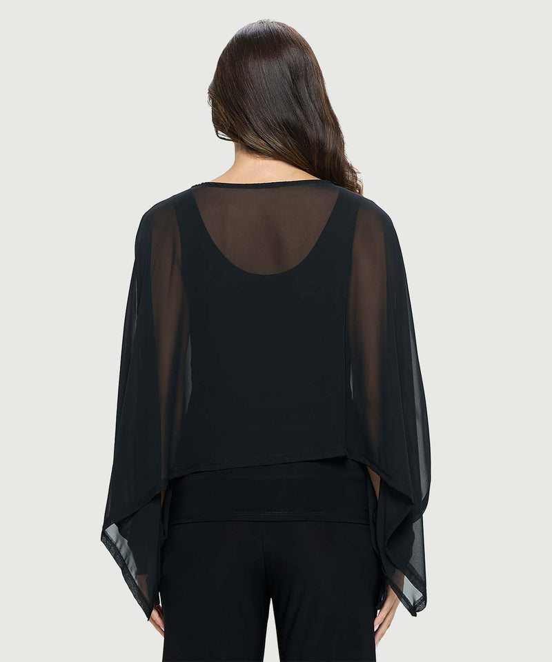 Long Sleeve Overlay Chiffon Top - Black