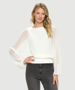 Tie-Back Chiffon Batwing Sleeve Top - Ivory