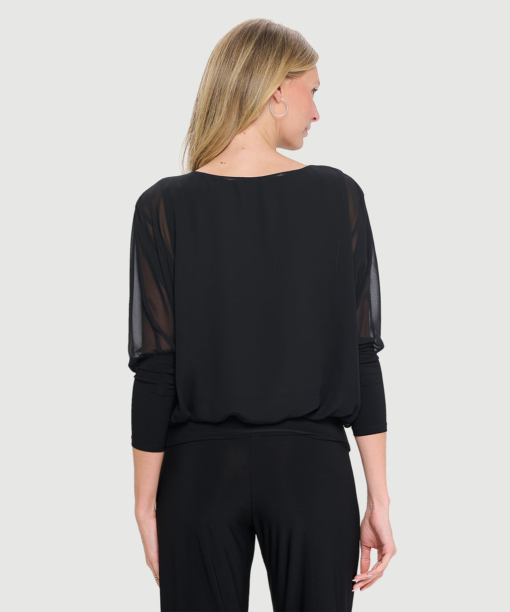 Chiffon Dolman Sleeve Top - Black