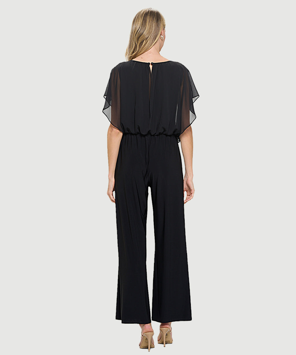 Chiffon Batwing Jumpsuit - Black