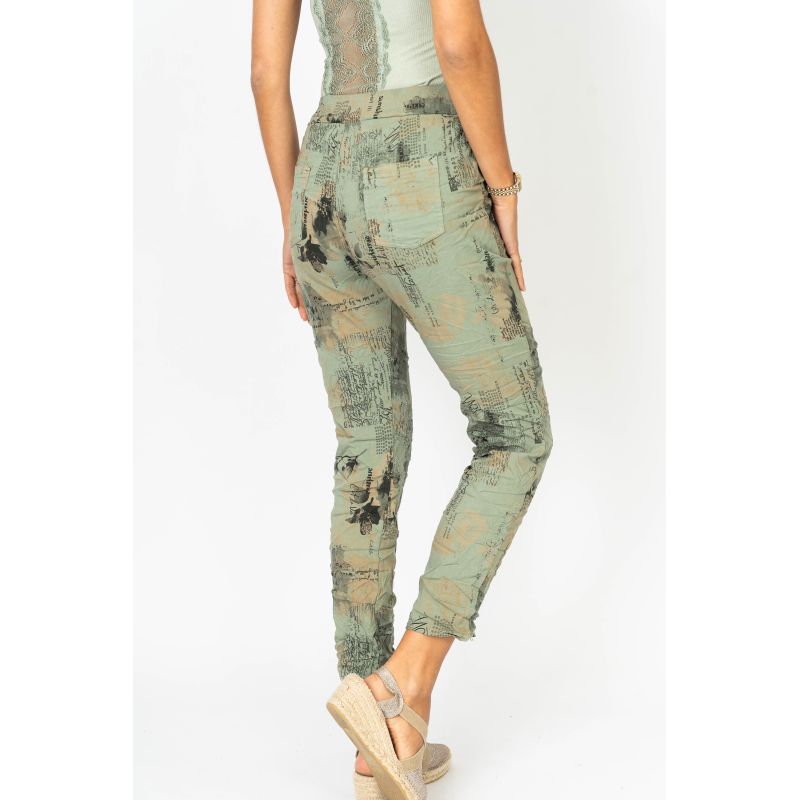 Newsprint Crinkle Jogger Pant - Sage