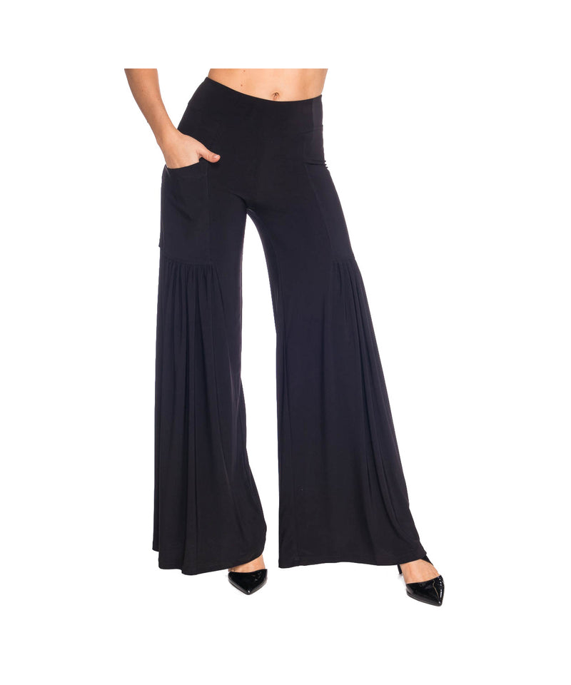 Pocket Pleat Palazzo Pant - Black